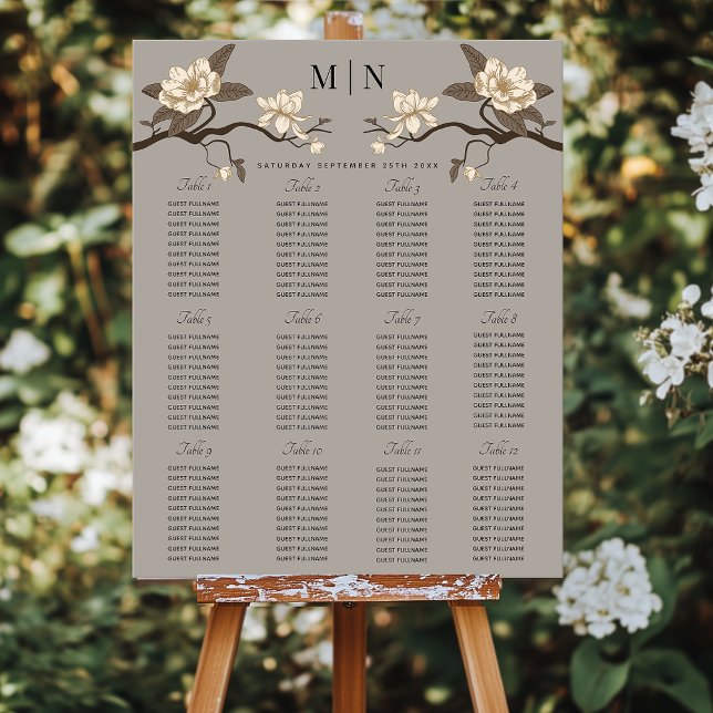 Vintage Gray Magnolia Wedding Seating Chart (Creator Uploaded)