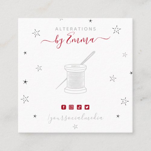 Vintage Gray Needle  Star Sparkle Tailor Stylist Square Business Card