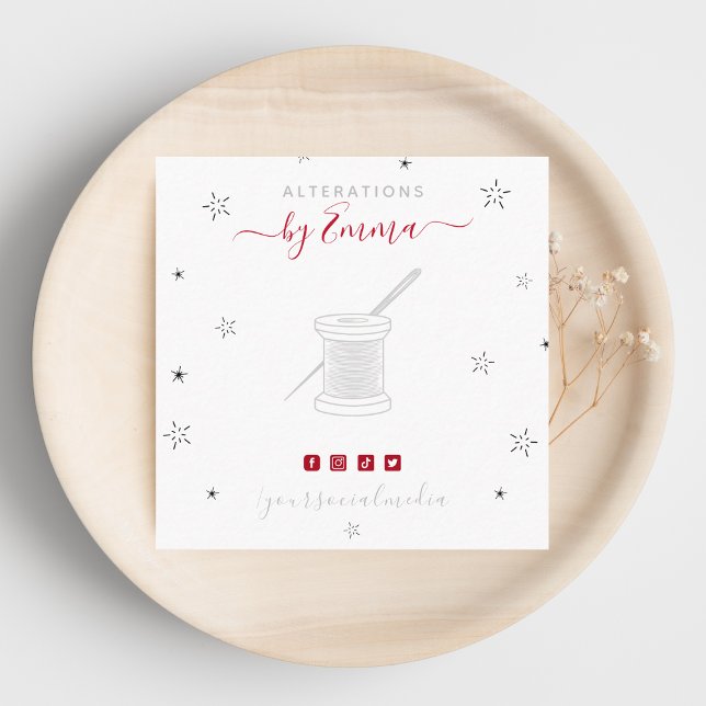 Vintage Gray Needle & Star Sparkle Tailor Stylist Square Business Card (Creator Uploaded)