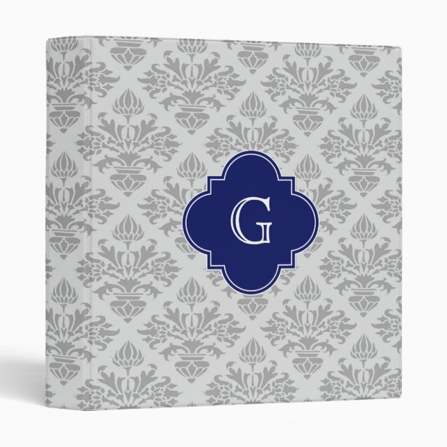 Vintage Gray on Gray Damask #3 Monogram Binder (Front/Spine)