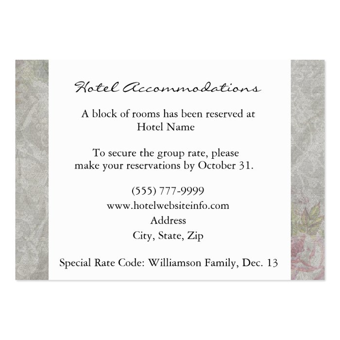 Vintage Gray Rose Hotel Accommodation Cards Business Card Templates