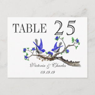 Vintage Gray Royal Blue Love Birds Table Number