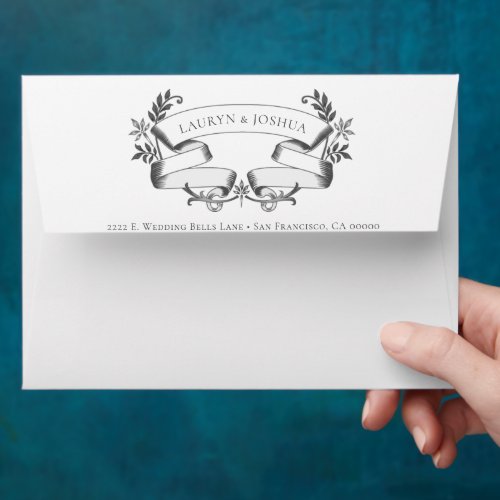 Vintage Gray Scroll White Wedding Envelope