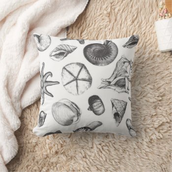 Vintage Gray Seashell Ocean Beach Pillow by Lovewhatwedo at Zazzle
