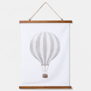 Vintage Gray Watercolor Hot Air Balloon Hanging Tapestry