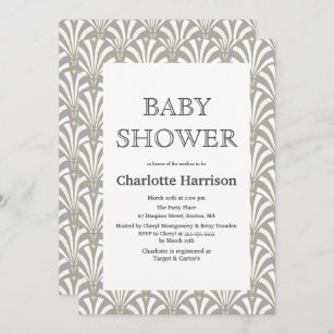 Vintage Gray & White Art Deco Fans Baby Shower Invitation