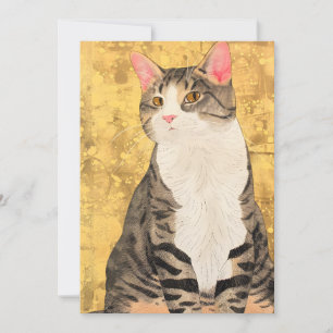 Vintage Gray White Cat Portrait Holiday Card