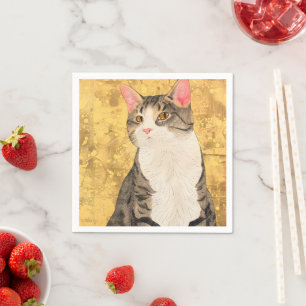 Vintage Gray White Cat Portrait Napkins