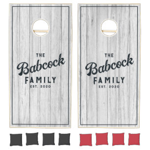 Vintage Gray Wood Boards Retro Family Name & Year Cornhole Set