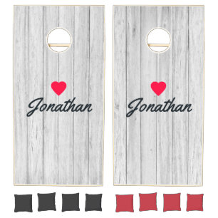 Vintage Gray Wood Boards Vintage Heart Signature Cornhole Set
