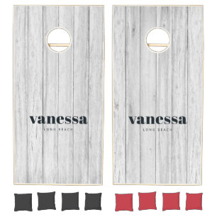 Vintage Gray Wood Minimal Modern Classic Name Cornhole Set