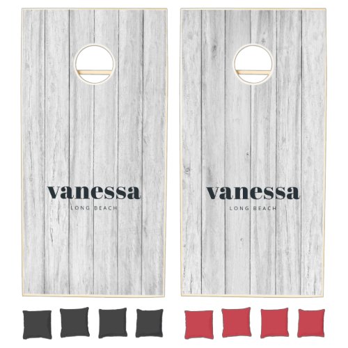 Vintage Gray Wood Minimal Modern Classic Name  Cornhole Set