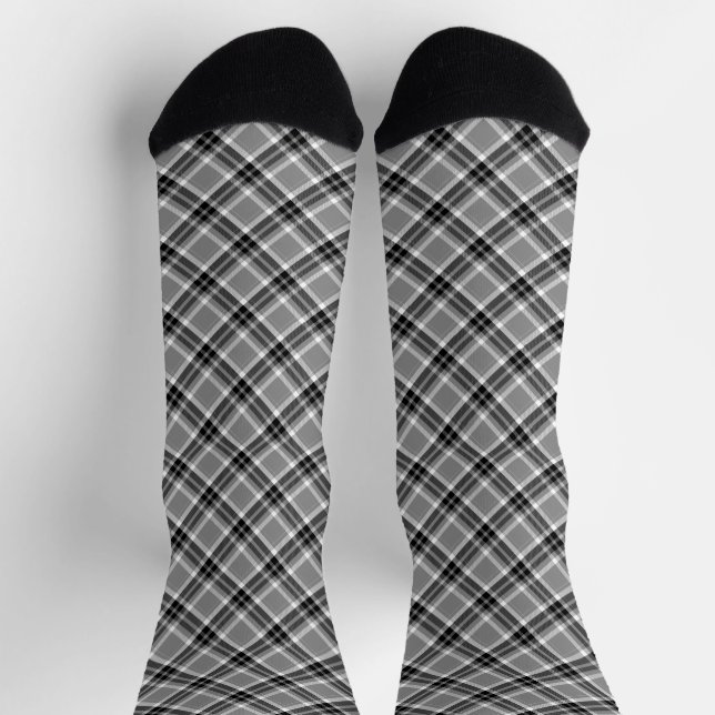 Vintage grayscale plaid diagonal pattern farmhouse socks (Top)