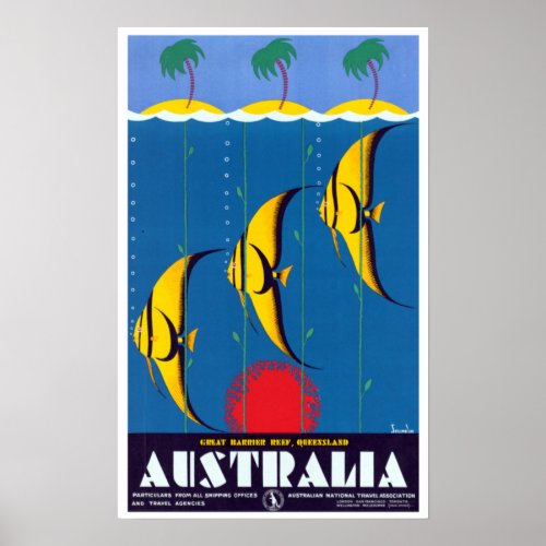 Vintage Great Barrier Reef Australia Travel Poster