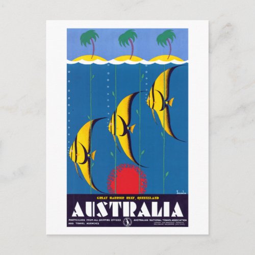 Vintage Great Barrier Reef Australia Travel Poster Postcard