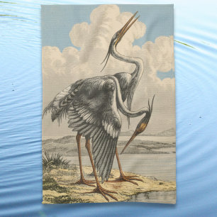 Vintage Great Blue Heron Dramatic Ornithology Bird Kitchen Towel