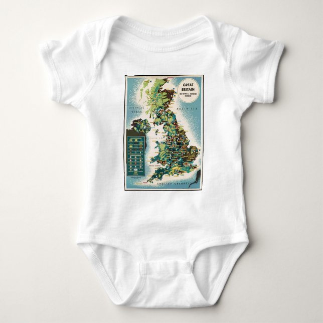 Vintage Great Britain Resources Map Baby Bodysuit (Front)