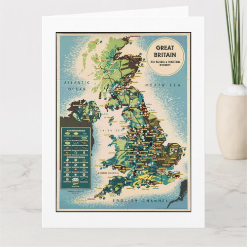 Vintage Great Britain Resources Map Card