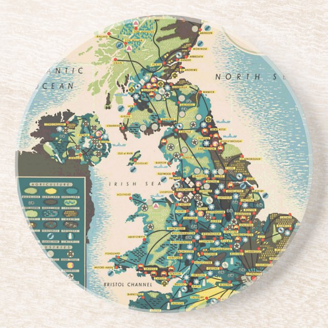 Vintage Great Britain Resources Map Drink Coaster (Front)