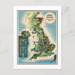 Vintage Great Britain Resources Map Holiday Postcard