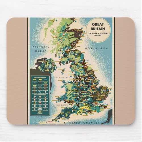 Vintage Great Britain Resources Map Mouse Pad