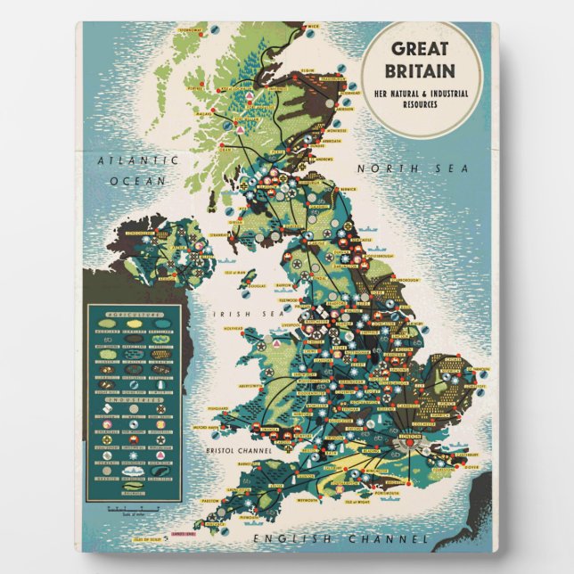 Vintage Great Britain Resources Map Plaque (Front)