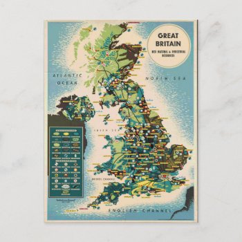 Vintage Great Britain Resources Map Postcard by made_in_atlantis at Zazzle