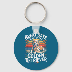 Vintage Great Days Start With A Golden Retriever Keychain