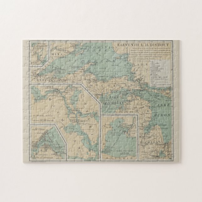 Vintage Great Lakes Lighthouse Map (1898) Jigsaw Puzzle (Horizontal)