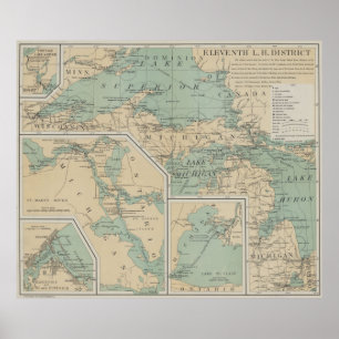 Vintage Great Lakes Lighthouse Map (1898) Poster