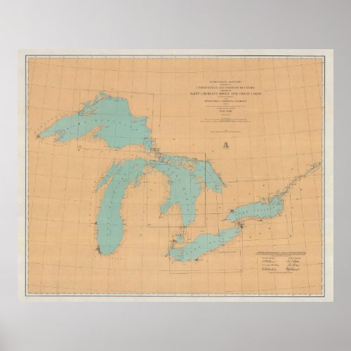 Vintage Great Lakes Map 1915 Poster