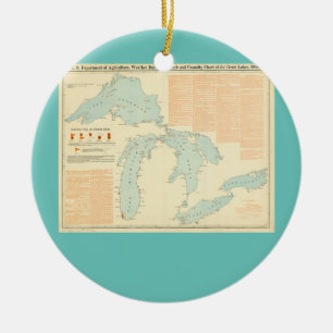 Vintage Great Lakes Shipwrecks Map 1894 Ceramic Ornament