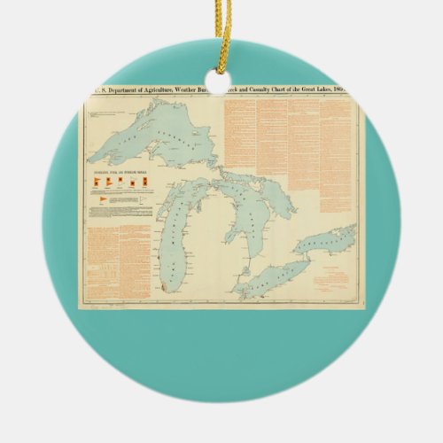 Vintage Great Lakes Shipwrecks Map 1894  Ceramic Ornament
