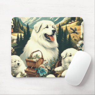 Vintage Great Pyrenees Dog Illustration Mouse Pad