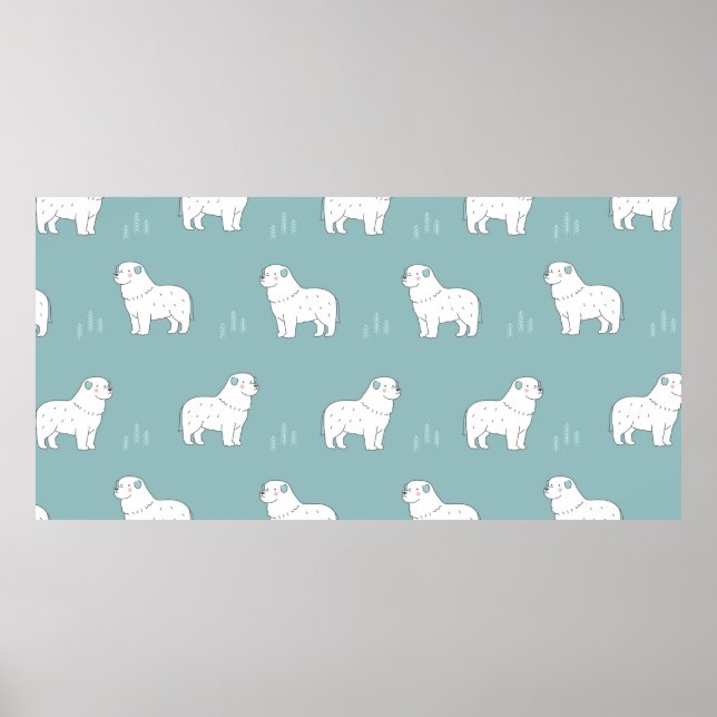 vintage Great Pyrenees dog illustration seamless r Poster (Front)