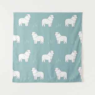 vintage Great Pyrenees dog illustration seamless r Tapestry