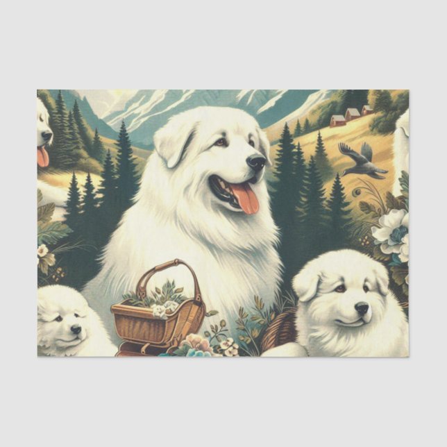 Vintage Great Pyrenees Dog Illustration Tissue Paper (Front)