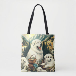 Vintage Great Pyrenees Dog Illustration Tote Bag