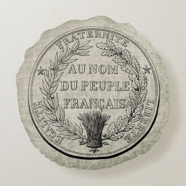 Vintage Great Seal of France Round Pillow (Back)