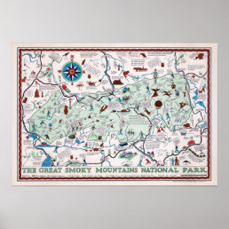 Vintage Great Smoky Mountains Map Travel Poster