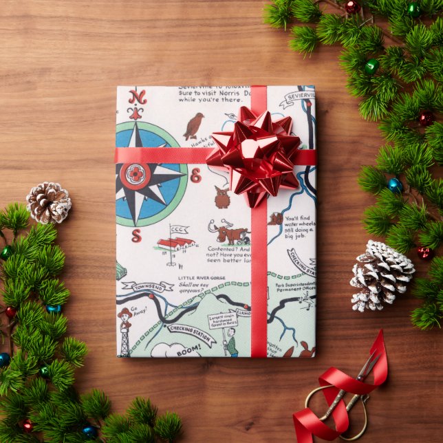 Vintage Great Smoky Mountains Map Travel Wrapping Paper (Holiday Gift)