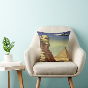 Vintage Great Sphinx of Giza, Pyramids of Egypt Throw Pillow