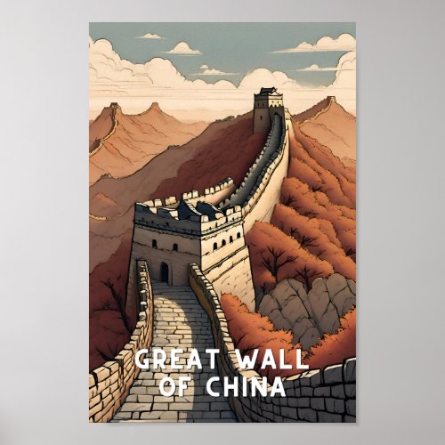 Vintage Great wall of china travel chinese beijing Poster