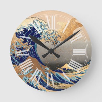 Vintage  Great Wave  Hokusai 葛飾北斎の神奈川沖浪 Round Clock by The_Masters at Zazzle