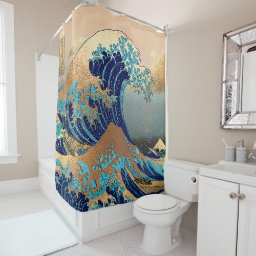 Vintage Great Wave Hokusai 葛飾北斎の神奈川沖浪 Shower Curtain