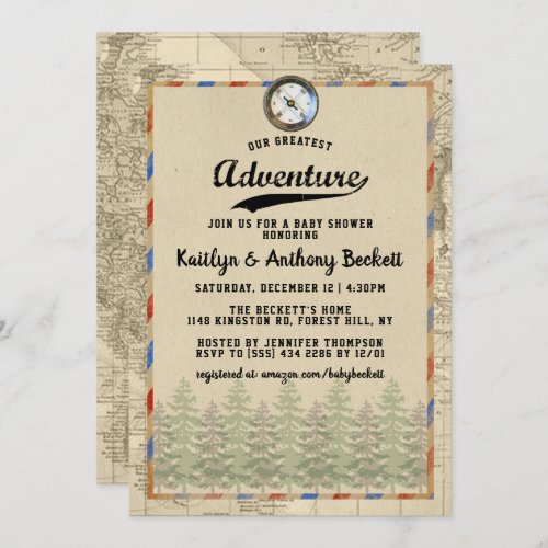 Vintage Greatest Adventure Travel Map Baby Shower Invitation