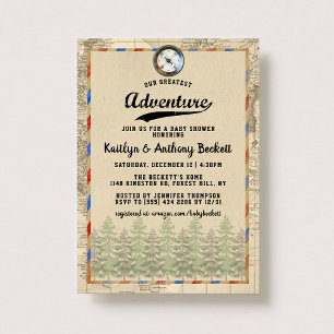 Vintage Greatest Adventure Travel Map Baby Shower Invitation