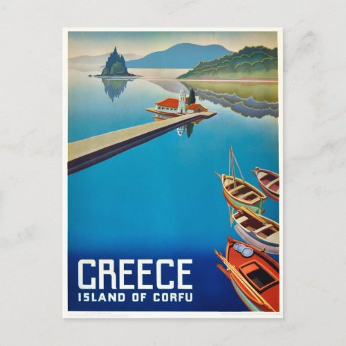 Vintage Greece Corfu Island Travel Postcard