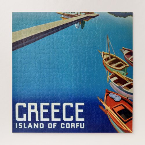 Vintage Greece Travel Island of Corfu Illustration Jigsaw Puzzle