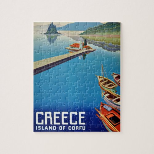 Vintage Greece Travel Island of Corfu Illustration Jigsaw Puzzle
